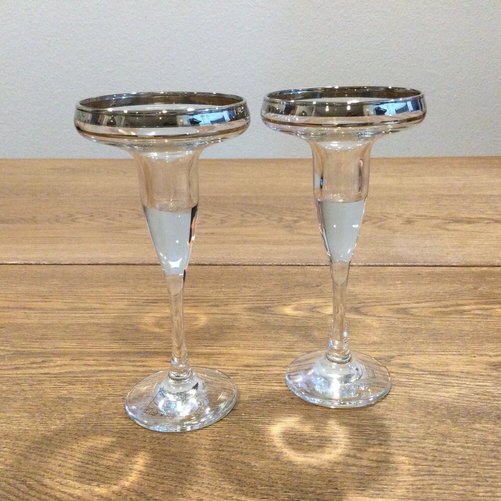 2 Circle Clear Glass Candle Stick Holders